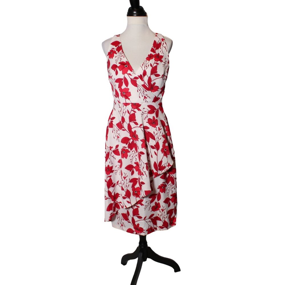 Banana Republic Floral Pencil Dress Size 4 Red & WhiteSurplice Neckline Spring